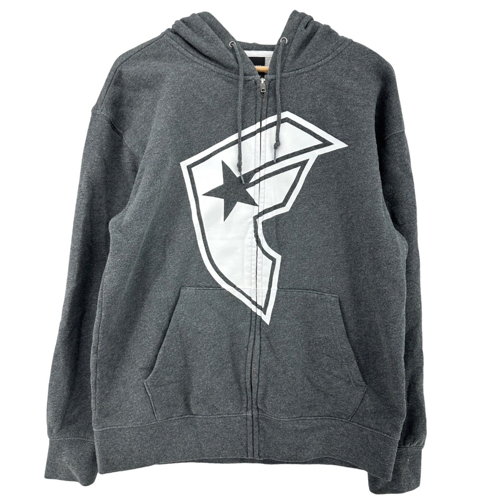 Famous Stars & Straps SZ S Full Zip Hoodie Charcoal Grey Graphic Sweatshirt Y2K